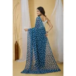 Women's Georgette Printed Saree With Unstitched Blouse 5.5Mtr (Blue) - Image 4
