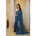Women's Georgette Printed Saree With Unstitched Blouse 5.5Mtr (Blue) - Image 3