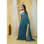 Women's Georgette Printed Saree With Unstitched Blouse 5.5Mtr (Blue) - Image 2