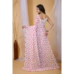 Women's Georgette Printed Saree With Unstitched Blouse 5.5Mtr (White-Red) - Image 4