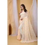 Women's Georgette Printed Saree With Unstitched Blouse 5.5Mtr (White-Yellow) - Image 3
