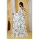 Women's Georgette Printed Saree With Unstitched Blouse 5.5Mtr (White-Grey) - Image 4