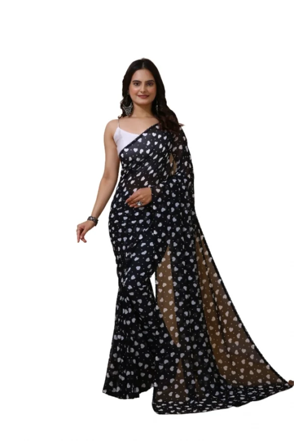Women's Georgette Printed Saree With Unstitched Blouse 5.5Mtr (Black)
