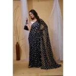 Women's Georgette Printed Saree With Unstitched Blouse 5.5Mtr (Black) - Image 2