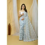 Women's Georgette Printed Saree With Unstitched Blouse 5.5Mtr (White) - Image 4