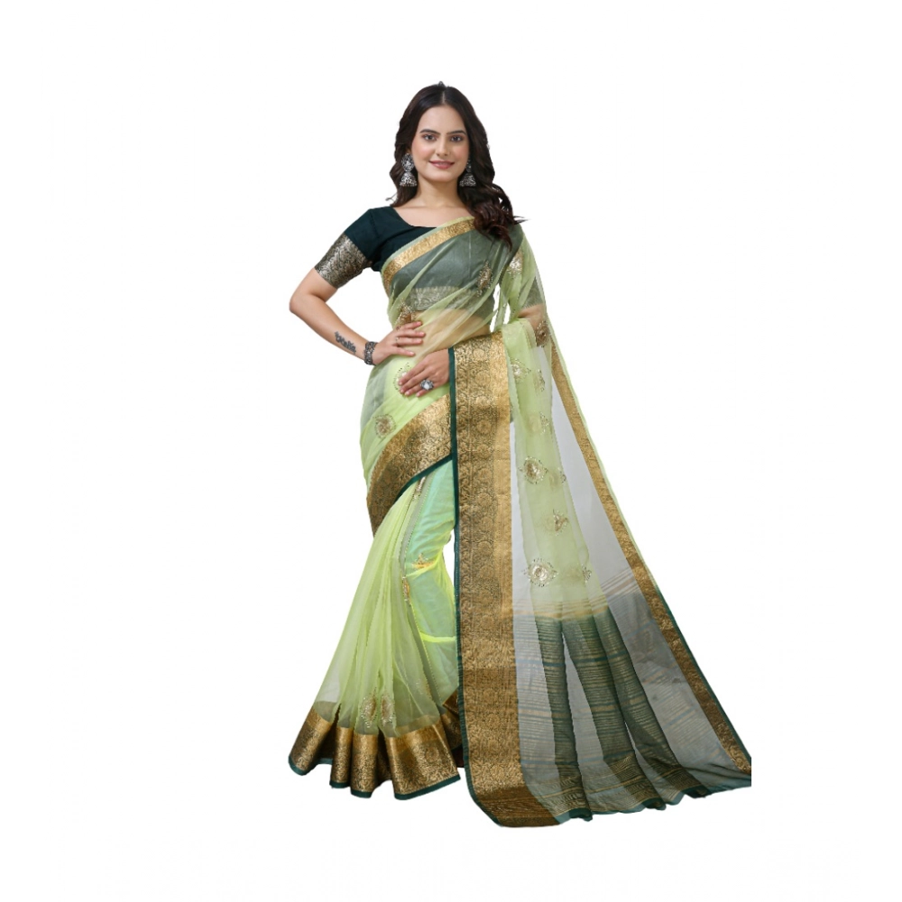 PID-63037-Generic-Women-s-Orgenza-jacquard-Embellished-Saree-With-Unstitched-Blouse-5-5-Mtr-Light-Gr-1000x1000-1.webp Women's Organza jacquard Embellished Saree With Unstitched Blouse 5.5Mtr (Light Green) - Image 1