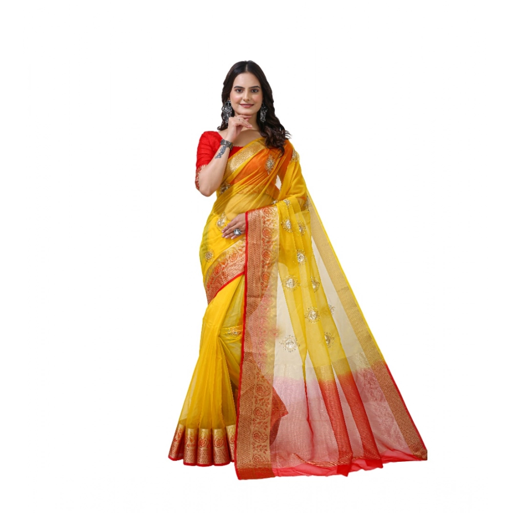 PID-63039-Generic-Women-s-Orgenza-jacquard-Embellished-Saree-With-Unstitched-Blouse-5-5-Mtr-Yellow-1-1000x1000-1.webp Women's Organza jacquard Embellished Saree With Unstitched Blouse 5.5Mtr (Yellow) - Image 1