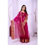 Women's Organza jacquard Embellished Saree With Unstitched Blouse 5.5Mtr (Pink) - Image 2