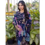 Women's Cotton Blend Printed Kurti With Pant Dupatta Set (NavyBlue) - Image 4
