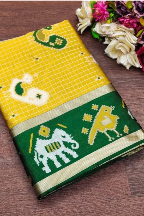 Women's Soft Litchi Silk Jacquard Work Saree With Unstitched Blouse 5.5Mtr (Yellow-Green)