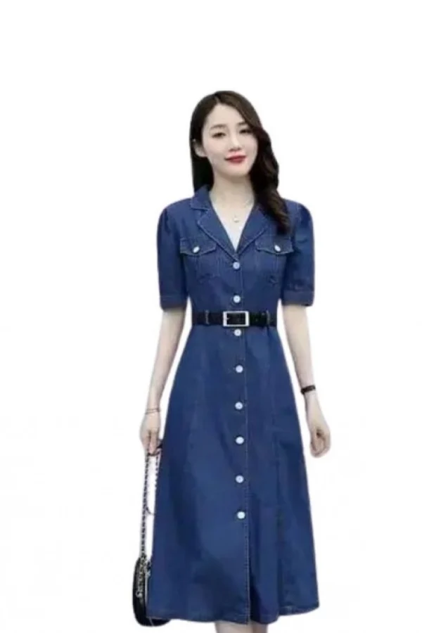 Women's Casual Denim Half Sleeves Dress (Blue)
