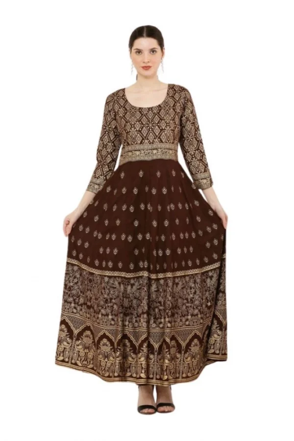 Women's Casual Rayon 3-4th Sleeves Anarkali Kurti (Brown)
