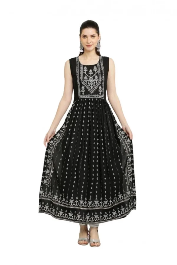 Women's Casual Rayon Sleeveless Kurti (Black)