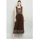 Women's Casual Rayon Sleeveless Kurti (Brown) - Image 4