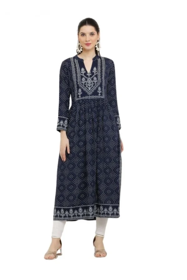 Women's Casual Rayon Full sleeve Kurti (Blue)