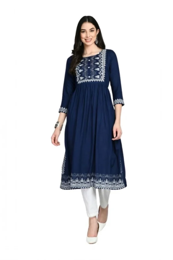 Women's Casual Rayon 3-4th Sleeves Kurti (Blue)