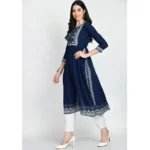Women's Casual Rayon 3-4th Sleeves Kurti (Blue) - Image 3