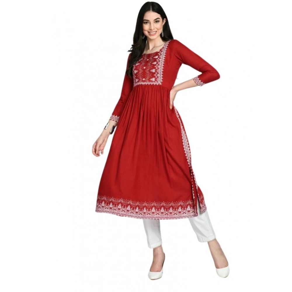 PID-63381-Women-s-Casual-Rayon-3-4th-Sleeves-Dress-Maroon-1-1000x1000-1.webp Women's Casual Rayon 3-4th Sleeves Kurti (Maroon) - Image 1
