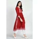 Women's Casual Rayon 3-4th Sleeves Kurti (Maroon) - Image 4