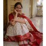 Women's Soft Lichi Silk Printed Saree With Unstitched Blouse 5.5Mtr (White) - Image 2