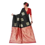Women's Soft Lichi Silk Printed Saree With Unstitched Blouse 5.5Mtr (Black) - Image 2
