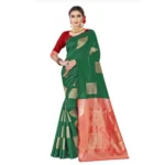 Women's Soft Lichi Silk Printed Saree With Unstitched Blouse 5.5Mtr (Green)
