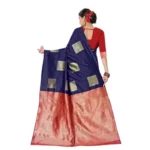 Women's Soft Lichi Silk Printed Saree With Unstitched Blouse 5.5Mtr (Blue) - Image 2