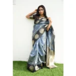 Women's Soft Lichi Silk Printed Saree With Unstitched Blouse 5.5Mtr (Grey) - Image 2