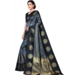 Women's Soft Lichi Silk Printed Saree With Unstitched Blouse 5.5Mtr (Black) - Image 2