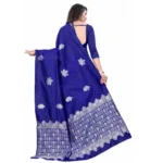 Women's Soft Lichi Silk Printed Saree With Unstitched Blouse 5.5Mtr (Blue) - Image 2