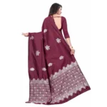 Women's Soft Lichi Silk Printed Saree With Unstitched Blouse 5.5Mtr (Wine) - Image 2