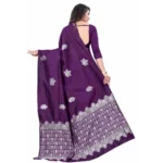 Women's Soft Lichi Silk Printed Saree With Unstitched Blouse 5.5Mtr (Purple) - Image 2