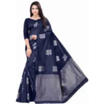 Women's Soft Lichi Silk Printed Saree With Unstitched Blouse 5.5Mtr (Blue)