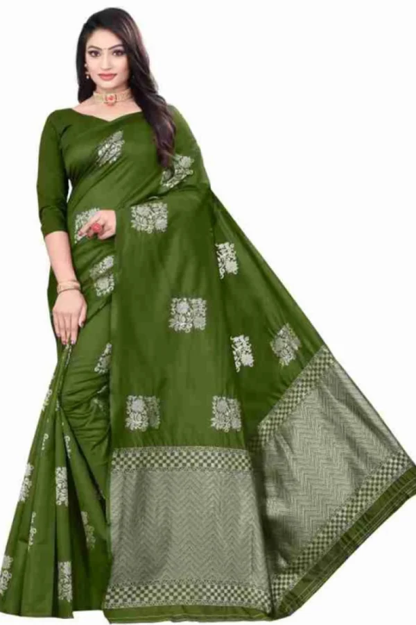 Women's Soft Lichi Silk Printed Saree With Unstitched Blouse 5.5Mtr (Green)