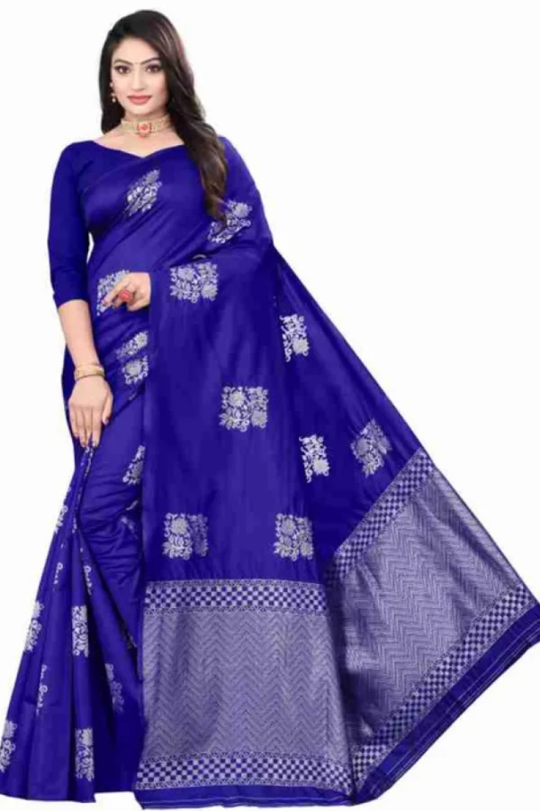 Women's Soft Lichi Silk Printed Saree With Unstitched Blouse 5.5Mtr (Royal-Blue)