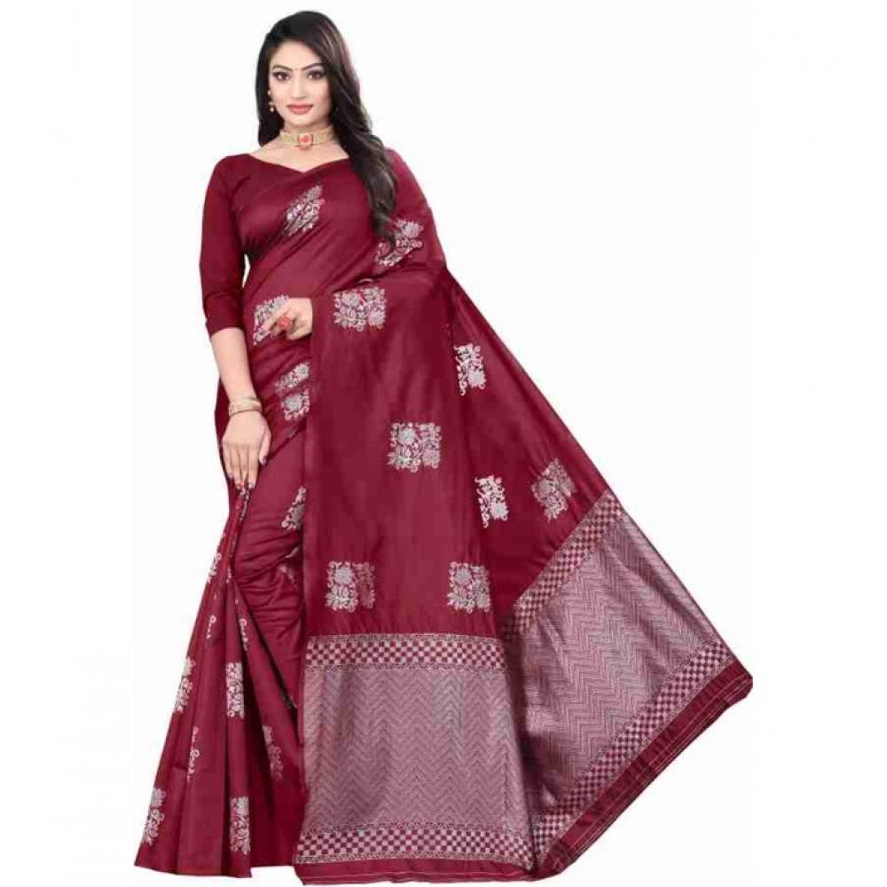 PID-63579-Women-s-Soft-Lichi-Silk-Printed-Saree-With-Unstitched-Blouse-5-5-Mtr-Maroon-1-1000x1000-1.webp Women's Soft Lichi Silk Printed Saree With Unstitched Blouse 5.5Mtr (Maroon) - Image 1