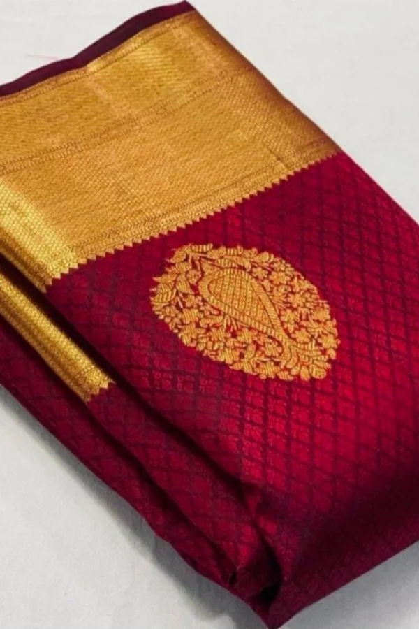 Women's Soft Lichi Silk Printed Saree With Unstitched Blouse 5.5Mtr (Maroon)