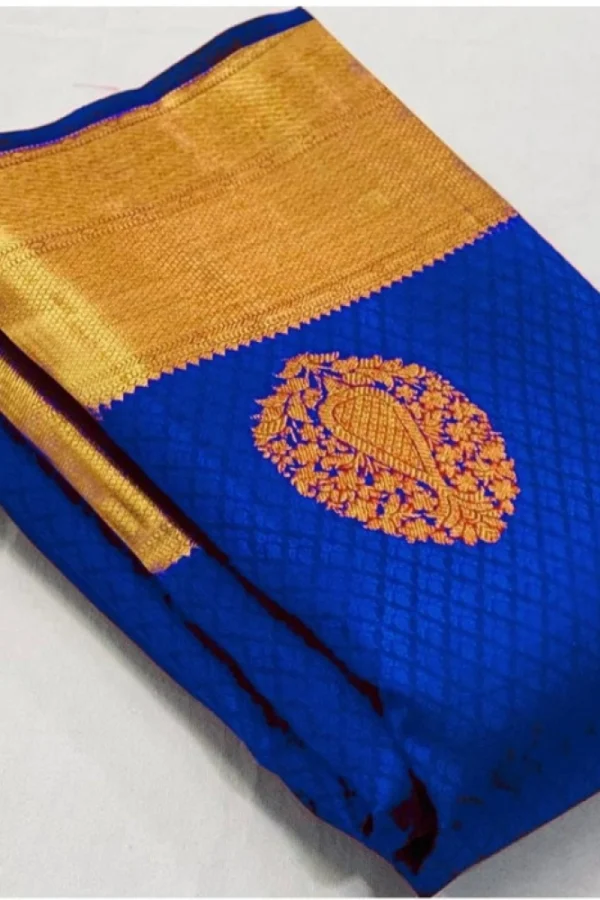 Women's Soft Lichi Silk Printed Saree With Unstitched Blouse 5.5Mtr (Royal-Blue)