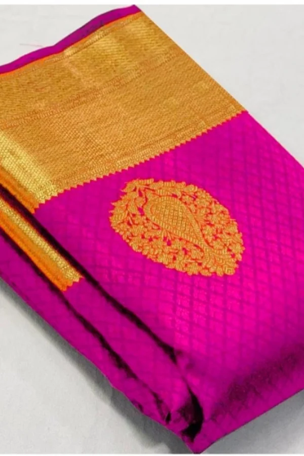 Women's Soft Lichi Silk Printed Saree With Unstitched Blouse 5.5Mtr (Pink)