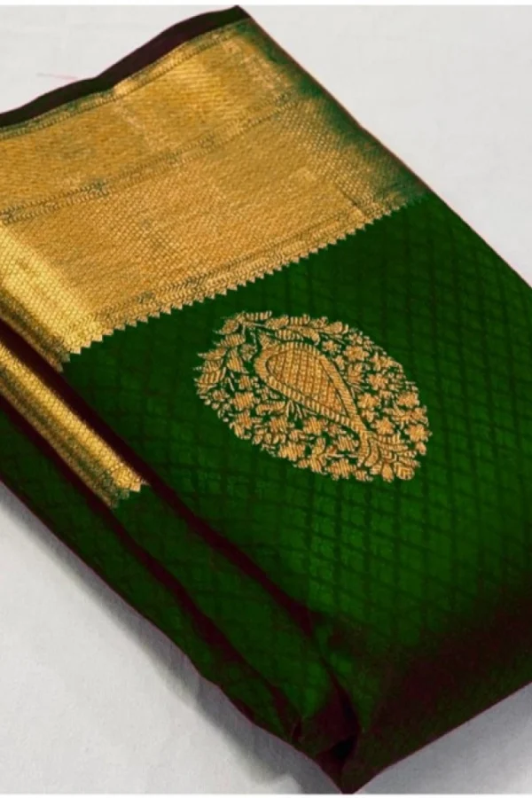 Women's Soft Lichi Silk Printed Saree With Unstitched Blouse 5.5Mtr (Green)