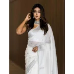 Women's Soft Lichi Silk Printed Saree With Unstitched Blouse 5.5Mtr (White) - Image 2