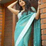 Women's Soft Lichi Silk Printed Saree With Unstitched Blouse 5.5Mtr (Sky-Blue) - Image 2