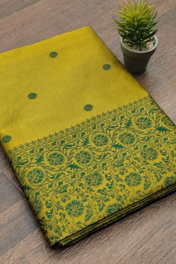 Women's Soft Lichi Silk Printed Saree With Unstitched Blouse 5.5Mtr (Green)