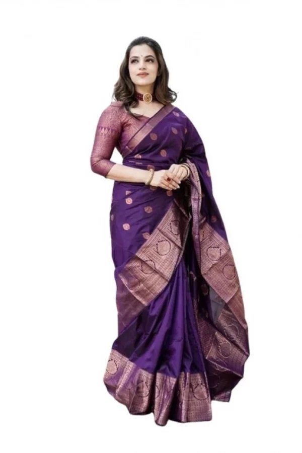 Women's Soft Lichi Silk Printed Saree With Unstitched Blouse 5.5Mtr (Blue)