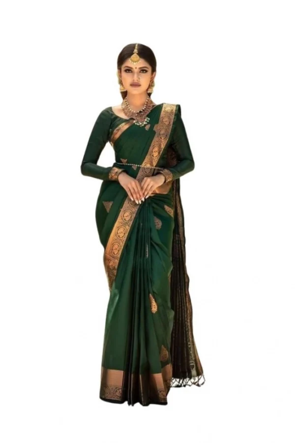 Women's Soft Lichi Silk Printed Saree With Unstitched Blouse 5.5Mtr (Green)