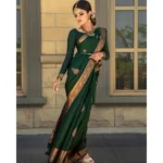Women's Soft Lichi Silk Printed Saree With Unstitched Blouse 5.5Mtr (Green) - Image 2