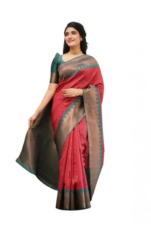 Women's Soft Lichi Silk Printed Saree With Unstitched Blouse 5.5Mtr (Red)