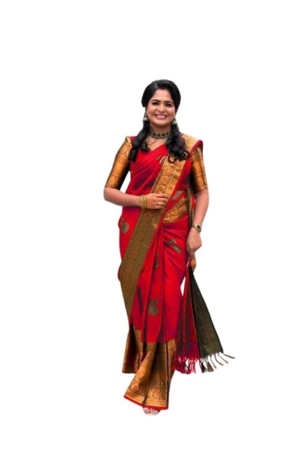 Women's Soft Lichi Silk Printed Saree With Unstitched Blouse 5.5Mtr (Red)