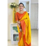 Women's Soft Lichi Silk Printed Saree With Unstitched Blouse 5.5Mtr (Mustard ) - Image 2