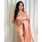 Women's Soft Lichi Silk Printed Saree With Unstitched Blouse 5.5Mtr (Peach) - Image 2